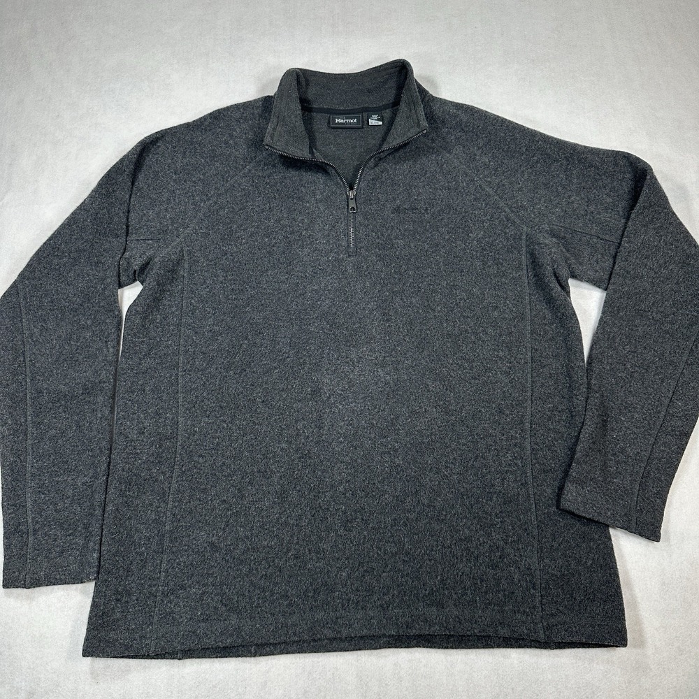 Marmot Mens XL Wool Blend 1/4 Zip Pullover Sweater Gray Outdoor Hiking